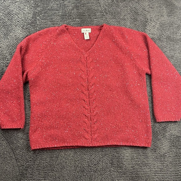 L.L. Bean Sweaters - L.L. Bean Women's XL Red Lambswool Mohair Blend Sweater Cable Knit Christmas VTG